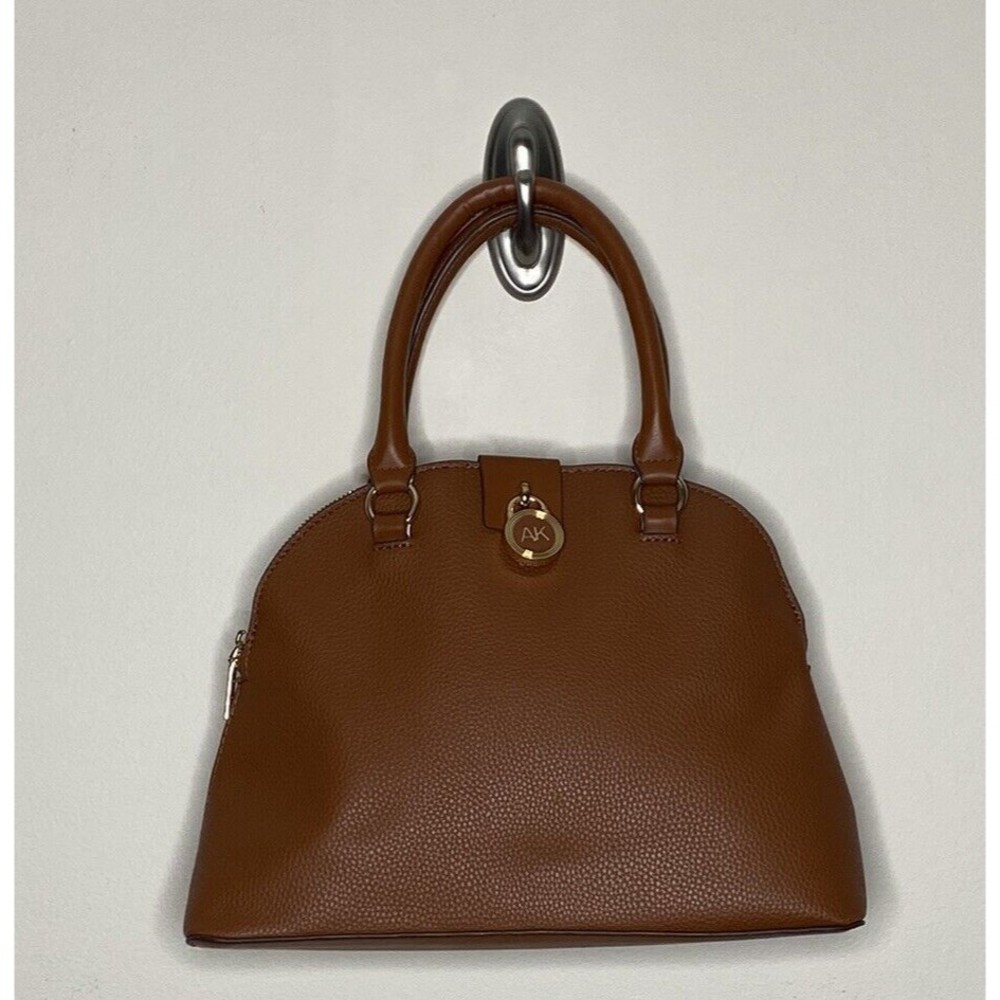 Anne Klein Women’s Dome Satchel Handbag Brown Pebble Faux Leather Purse